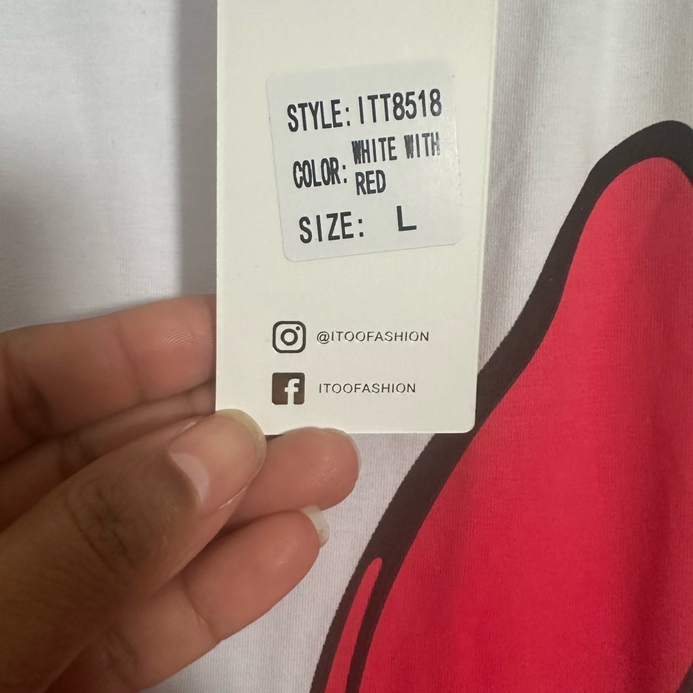 White T-Shirt with Red Rabbit Graphic - Picture 4 of 5